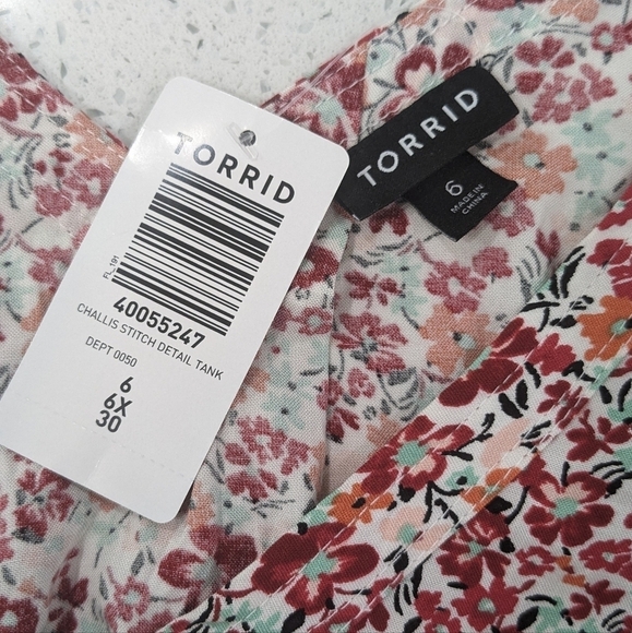 NWT Torrid Floral Challis Stitch Detail Thank Top V-Neck Sleeveless Flowy Fit 6X - Picture 7 of 9